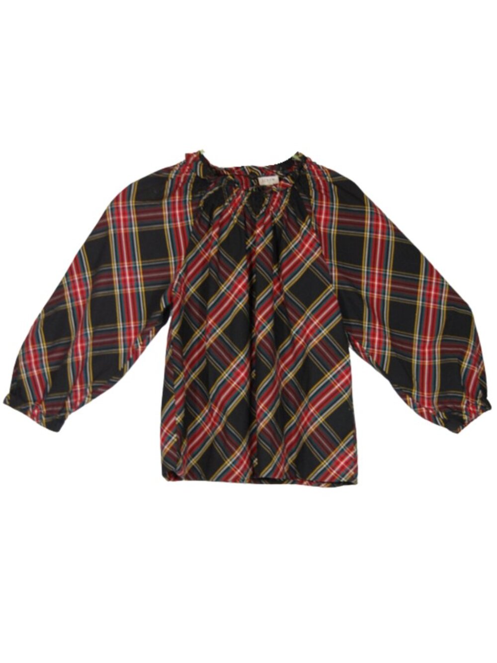 J.Crew Plaid Peasant Top Smocked Neck 3/4 Sleeve Size Small Preppy Holiday Chic